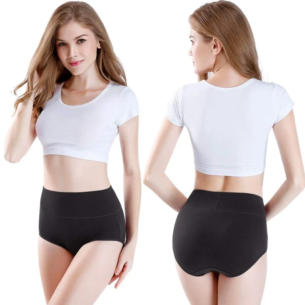 wirarpa Women's Black Grey Cotton Underwear High Waisted Ladies Panties 4PK-M
